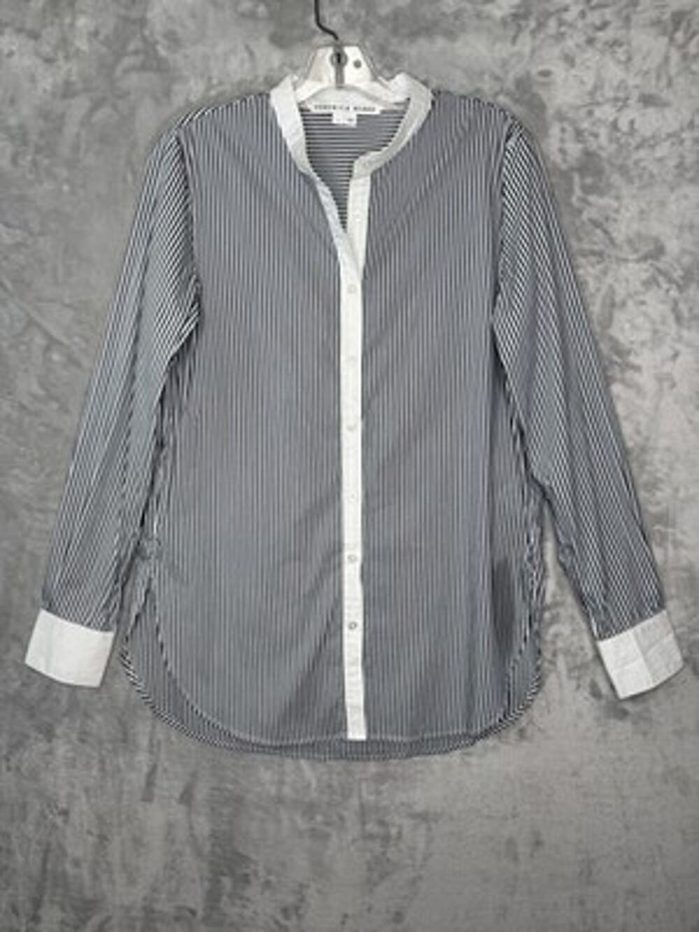 Veronica Beard Shirt Women 4 Black Stripe Contrast Trim Button Front Long Sleeve